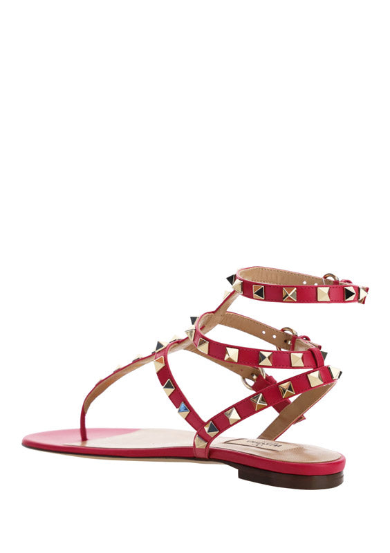 Rockstud Sandal in Calfskin Leather - Red