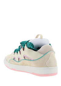 Leather Curb Sneakers - Pink / Turquoise