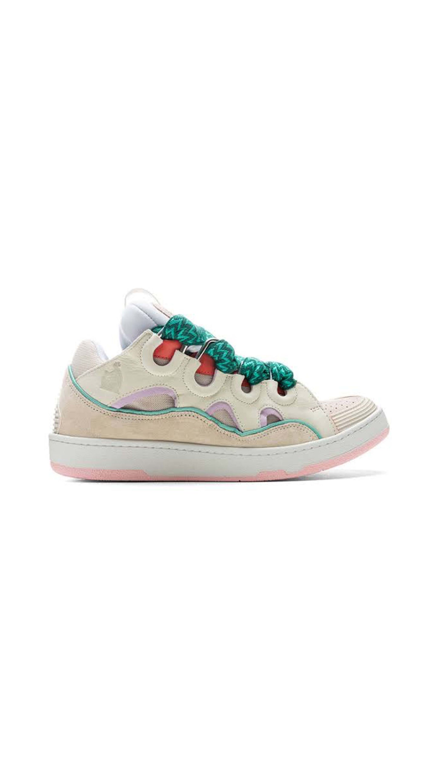 Leather Curb Sneakers - Pink / Turquoise