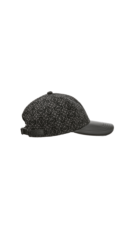 Anagram Cap In Jacquard and Calfskin - Anthracite / Black