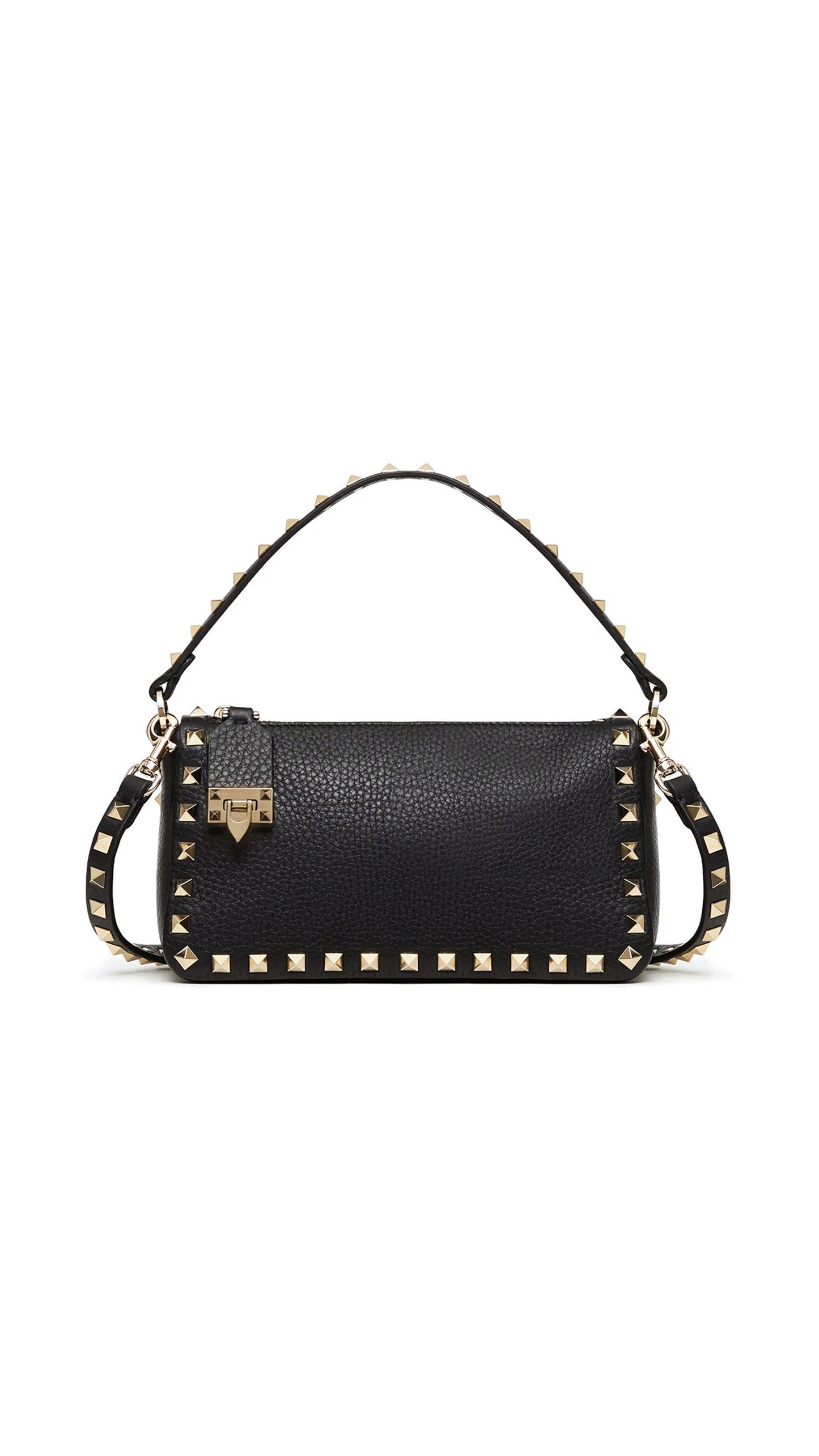 Small Rockstud Grainy Calfskin Crossbody Bag in Grainy Calfskin - Black