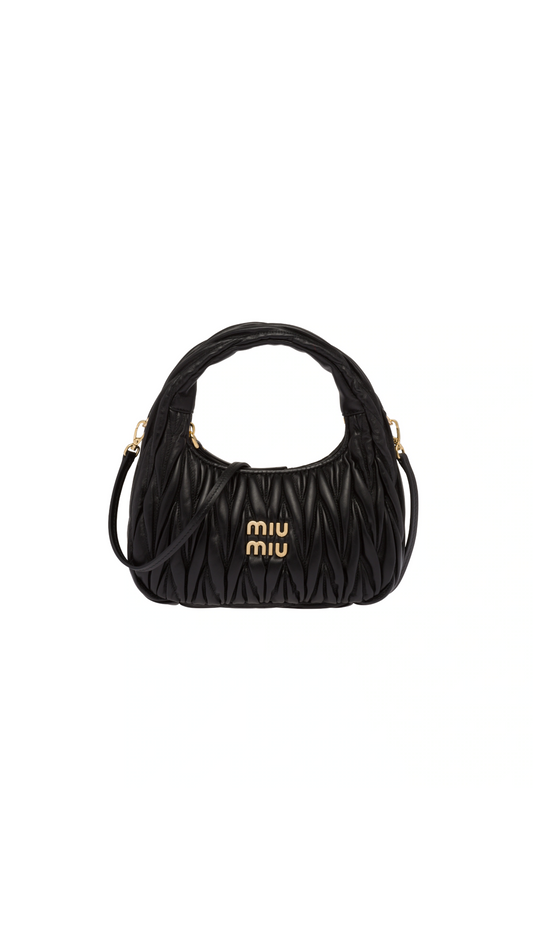 Miu Wander Matelassé Nappa Leather Mini Hobo Bag - Black