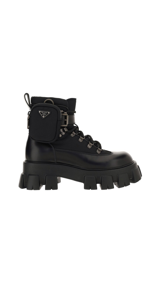 Men's Monolith Brushed Leather & Nylon Combat Boots - Black
