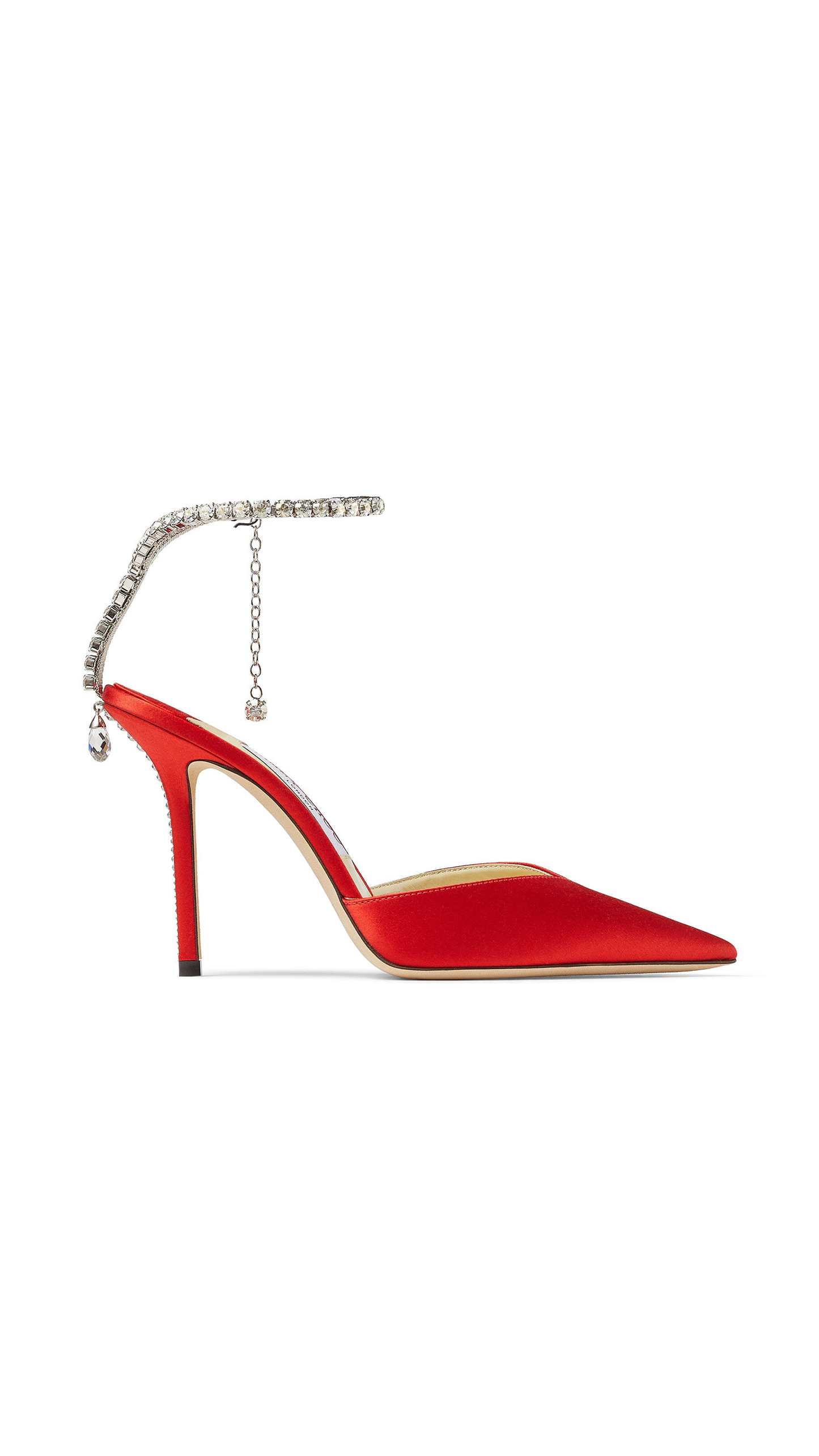 Saida 100 Satin Pumps with Crystal Embellishment - Red