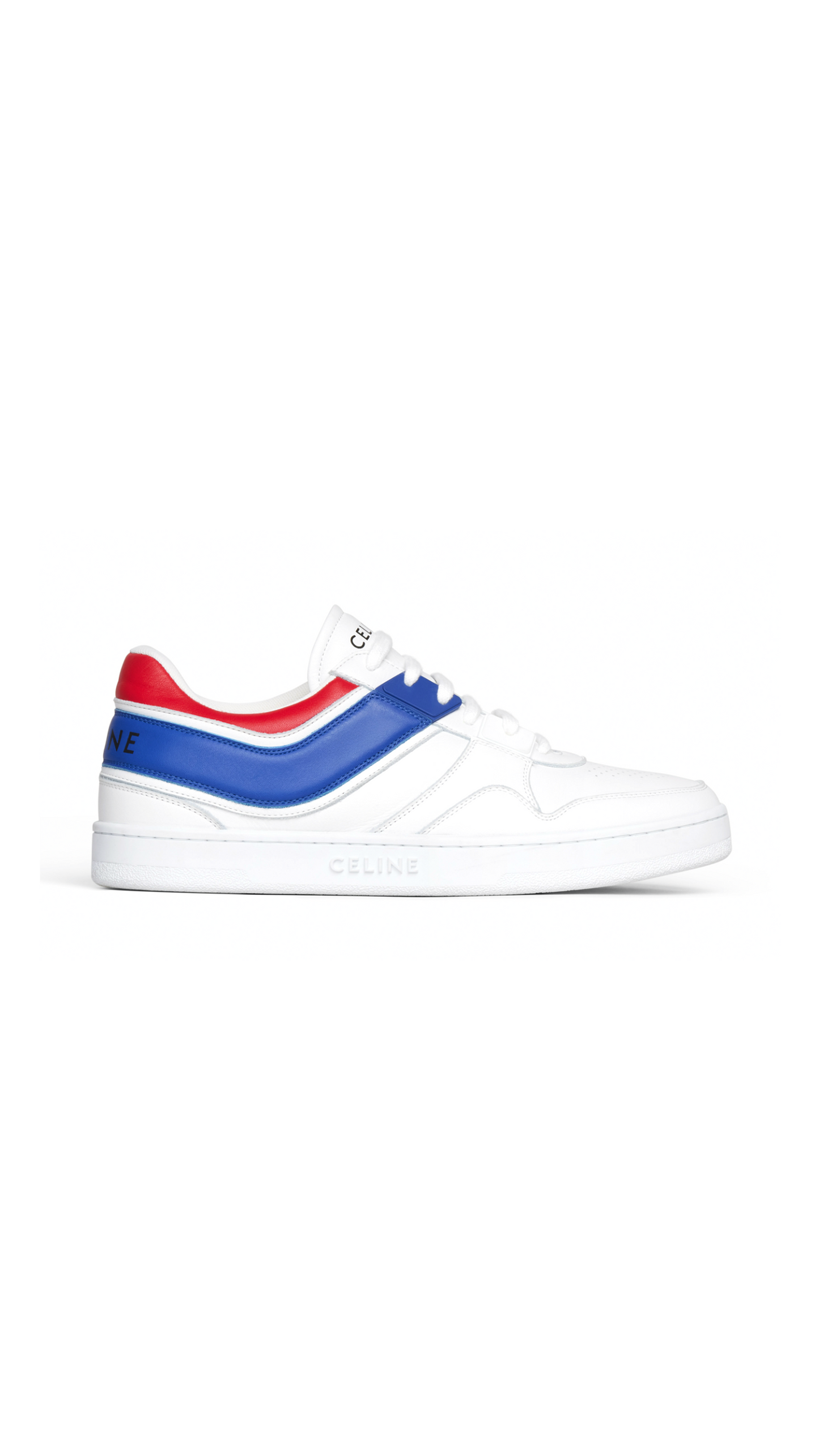 Trainer Low Lace-Up Sneaker In Calfskin - Optic White / Red / Blue