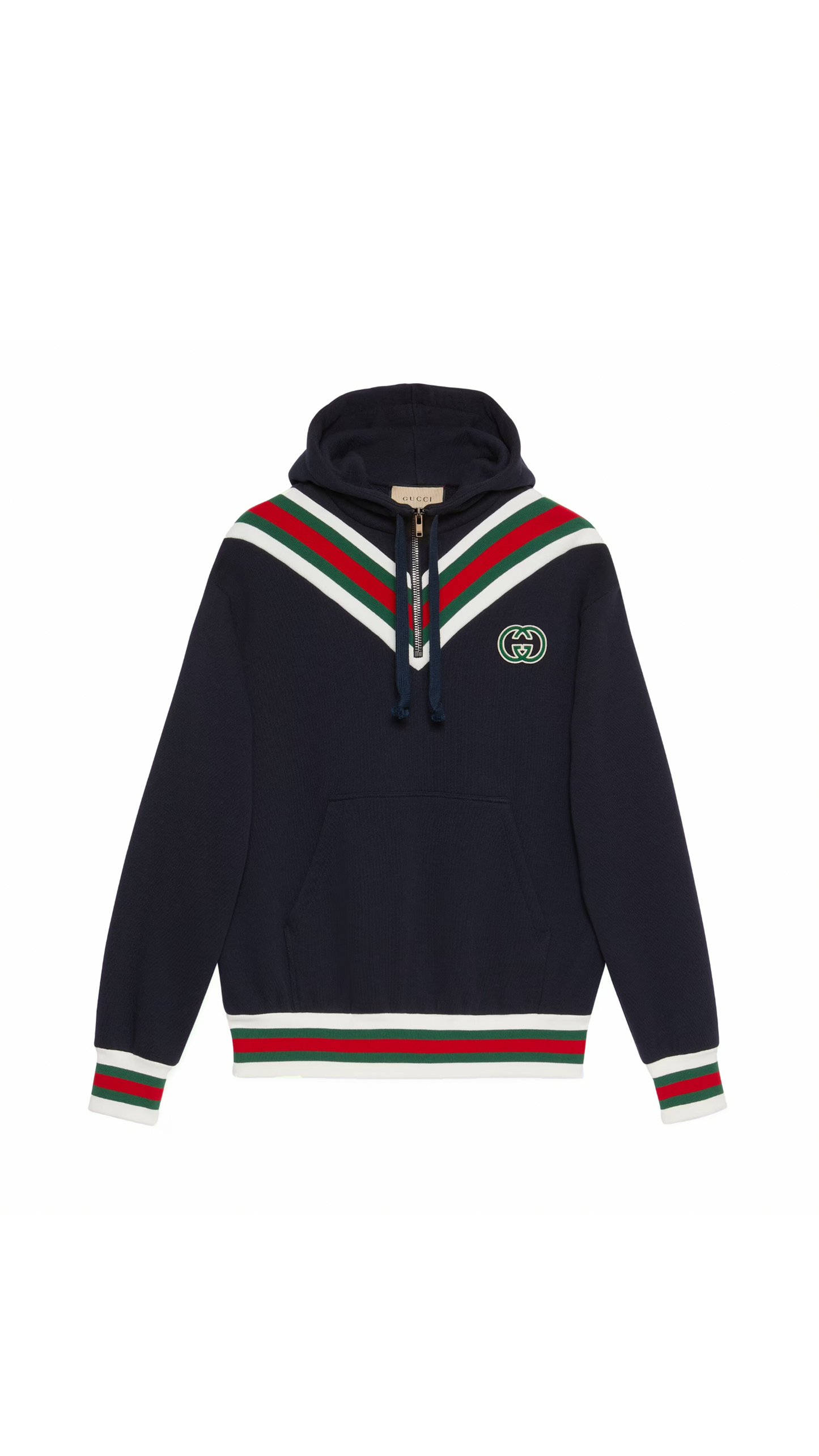 Cotton Jersey Hooded Sweatshirt - Navy/White/Green/Red