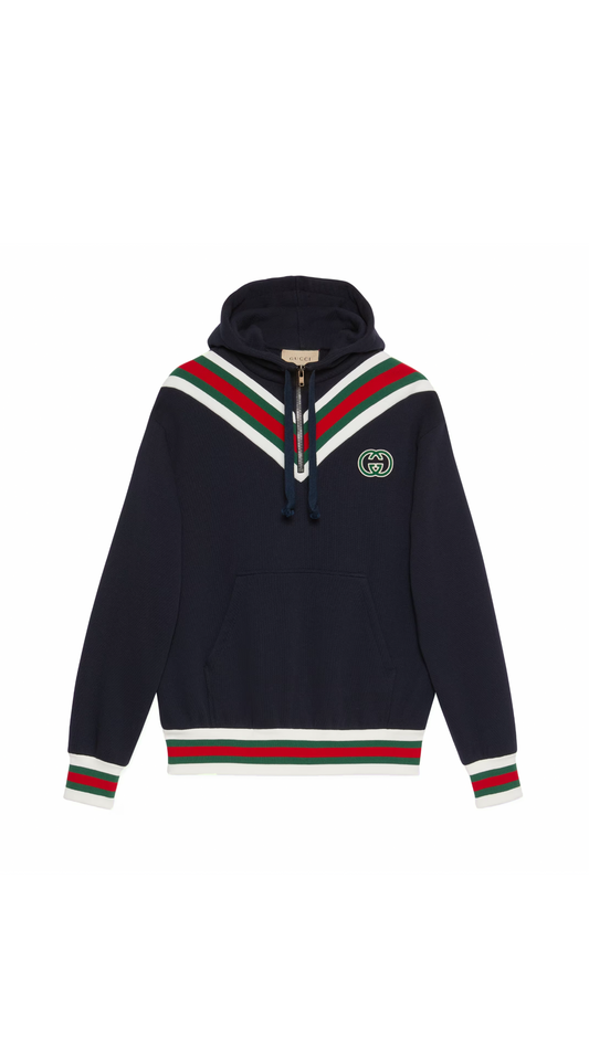 Cotton Jersey Hooded Sweatshirt - Navy/White/Green/Red