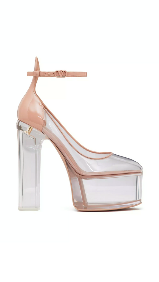 Tan-Go Platform Pumps In Polymer Material With Plexi Heel 155mm - Pink/Transparent