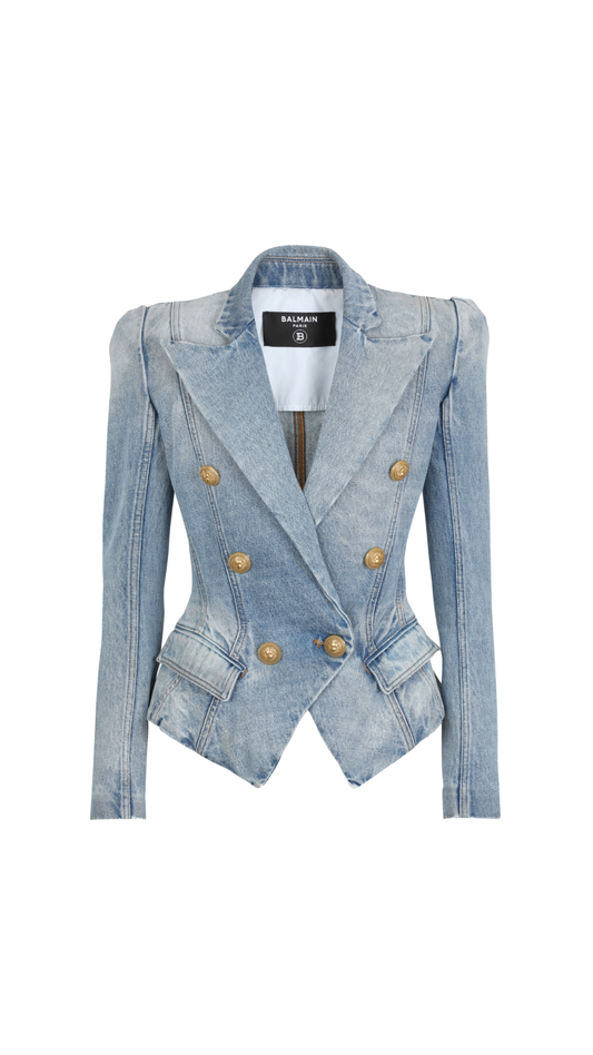 Slim-fit Faded Denim Tailored Jacket - Blue