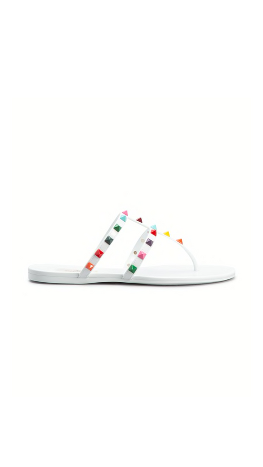 Rockstud PVC Thong Sandals - White / Multi