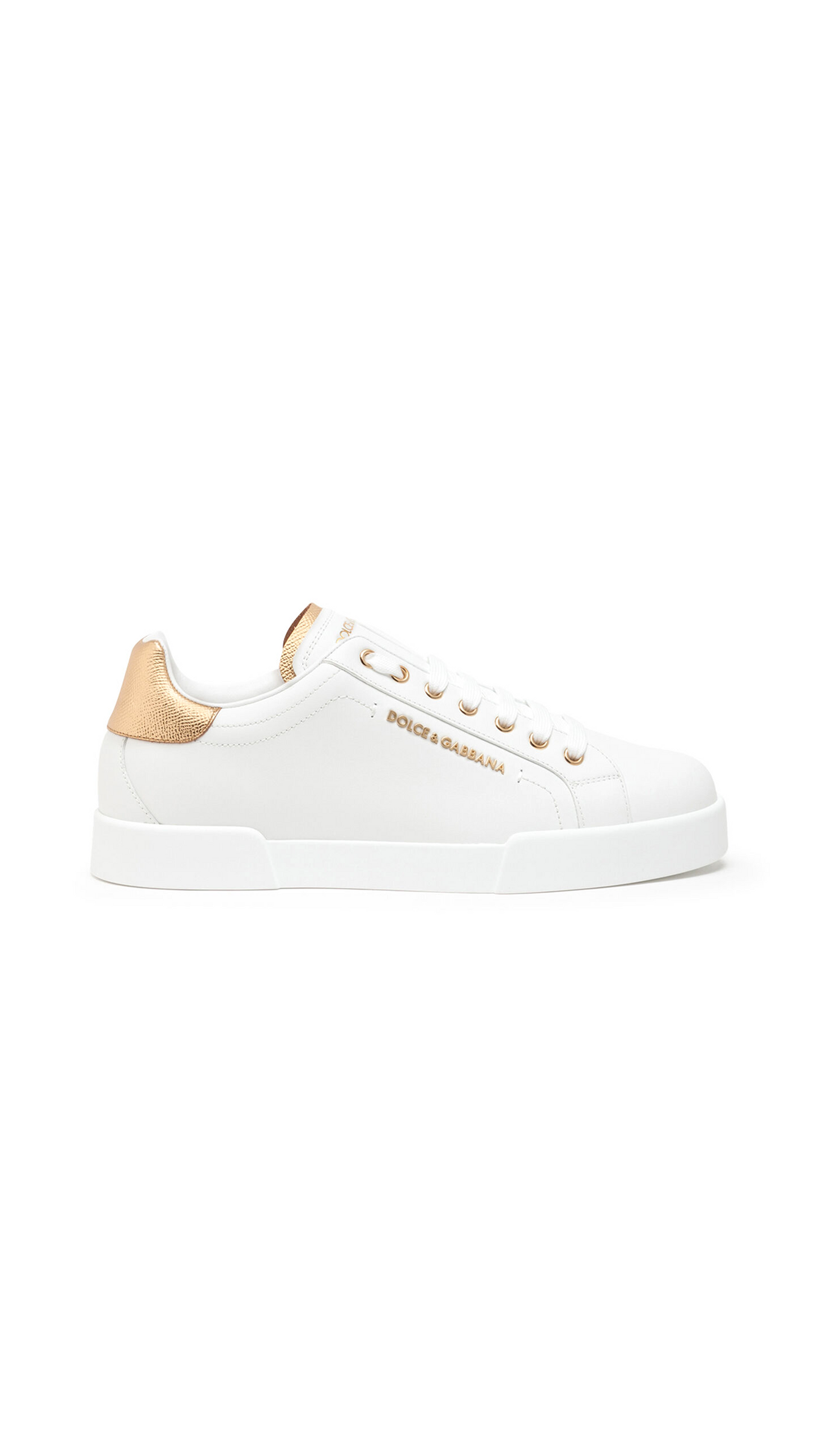 Calfskin Nappa Portofino Sneakers with Lettering Logo - White / Gold