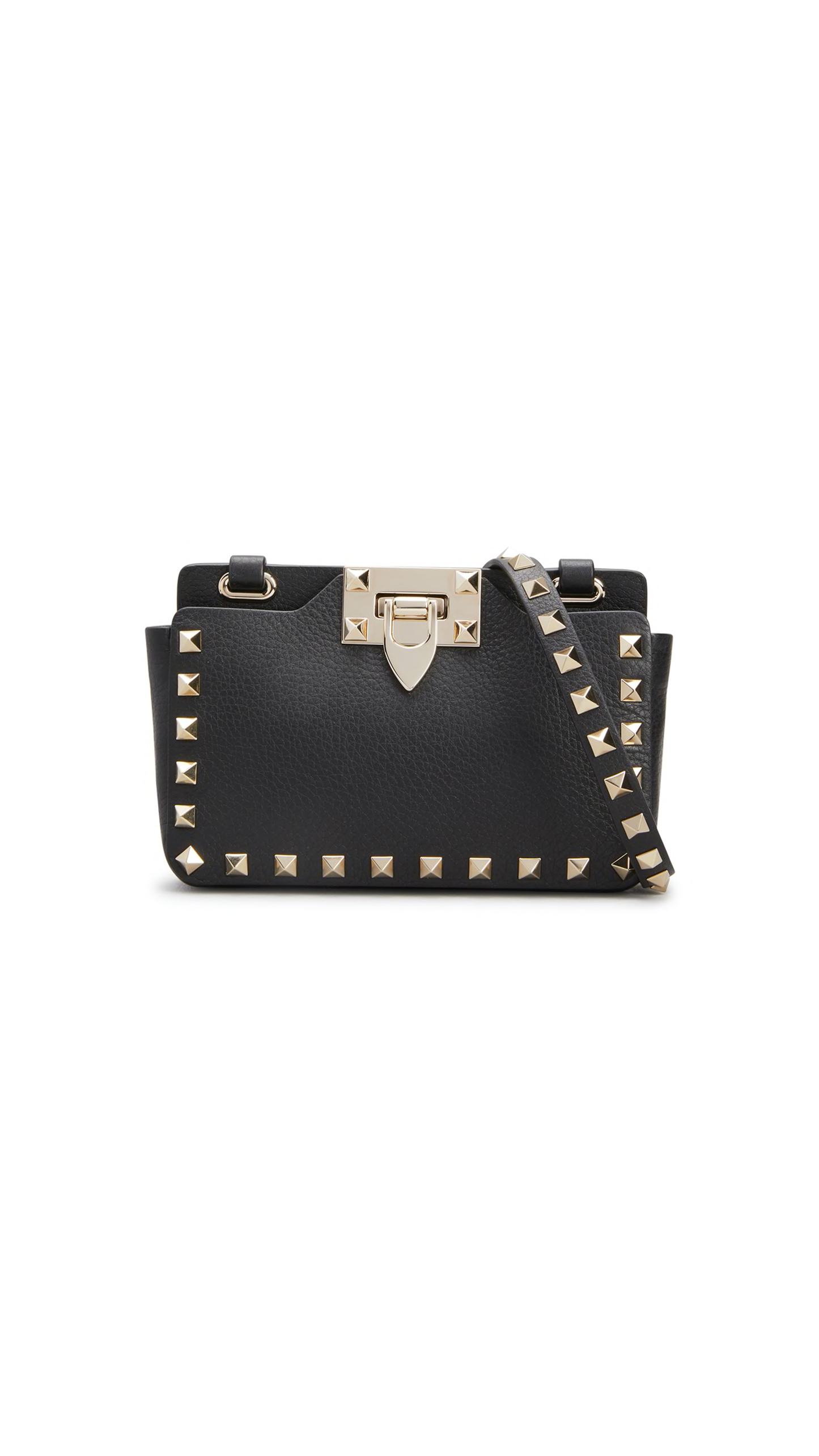 Rockstud Smartphone Leather Crossbody Bag - Black