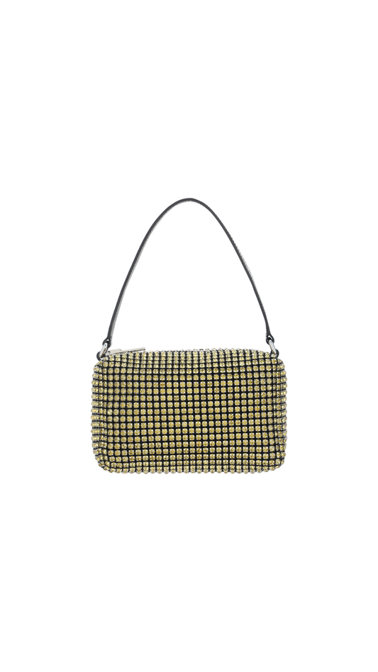 Heiress Medium Pouch in Rhinestone Mesh - Yellow
