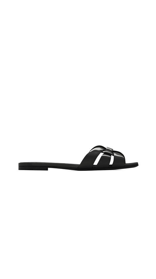 Tribute Flat Mules In Patent Leather - Black