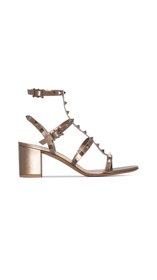 Rockstud Metallic Calfskin Leather Ankle Strap Sandal 60MM - Skin
