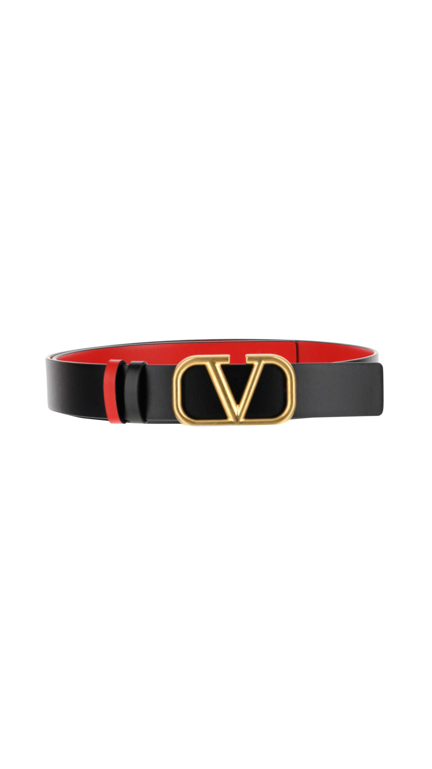 VLogo Signature Reversible Belt in Shiny Calfskin Leather - Black / Red