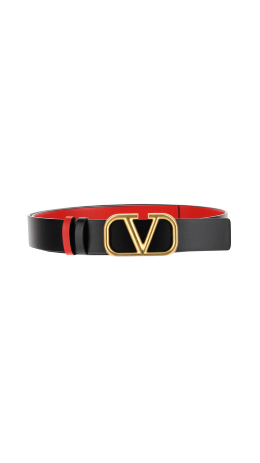 VLogo Signature Reversible Belt in Shiny Calfskin Leather - Black / Red