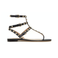 Rockstud Ankle-Strap Flat Sandals - Black