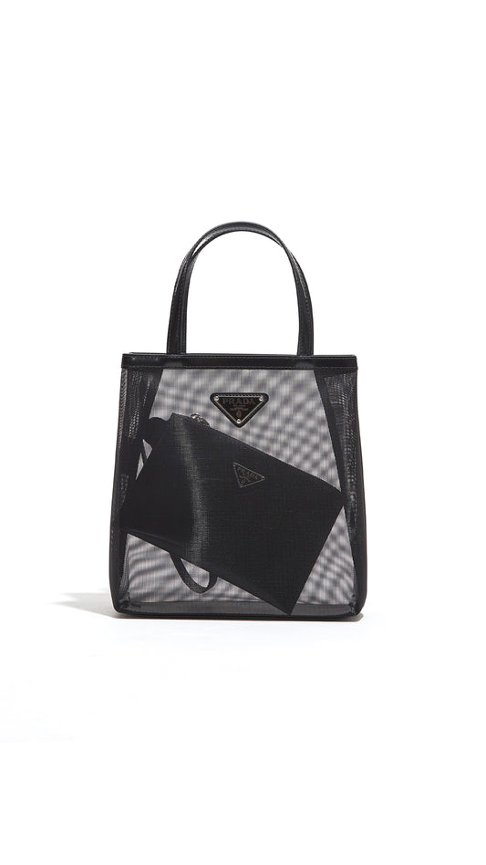 Small Mesh Tote Bag in Black - Black