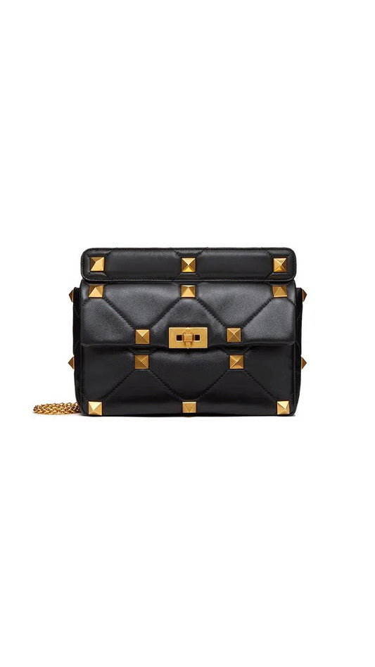 Large Roman Stud The Shoulder Bag with Chain - Black