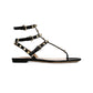 Rockstud Ankle-Strap Flat Sandals - Black