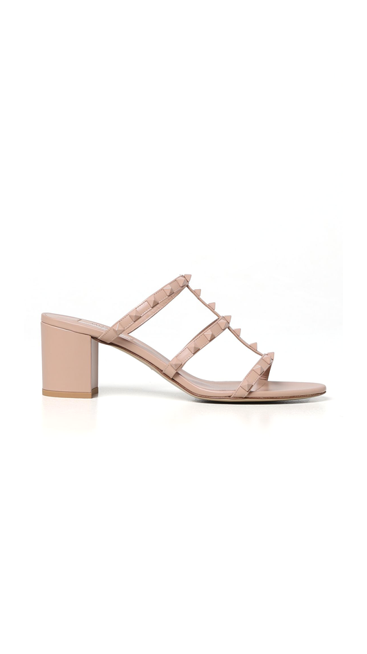 Rockstud Calfskin Leather Slide Sandal 60MM - Rose Cannelle