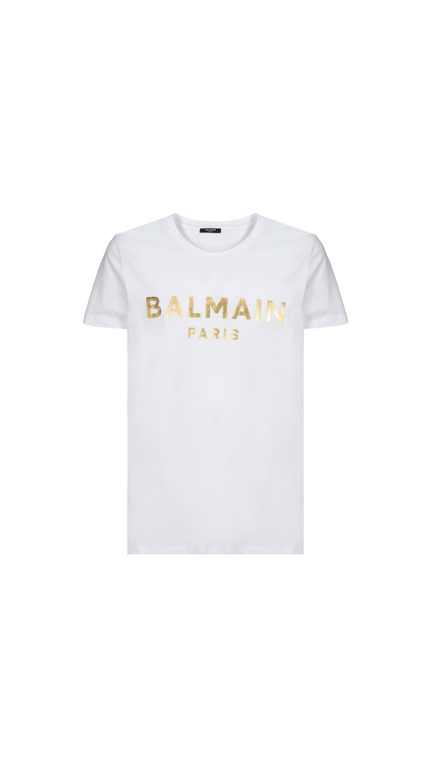 Cotton T-shirt With Paris Logo Print - White / Gold
