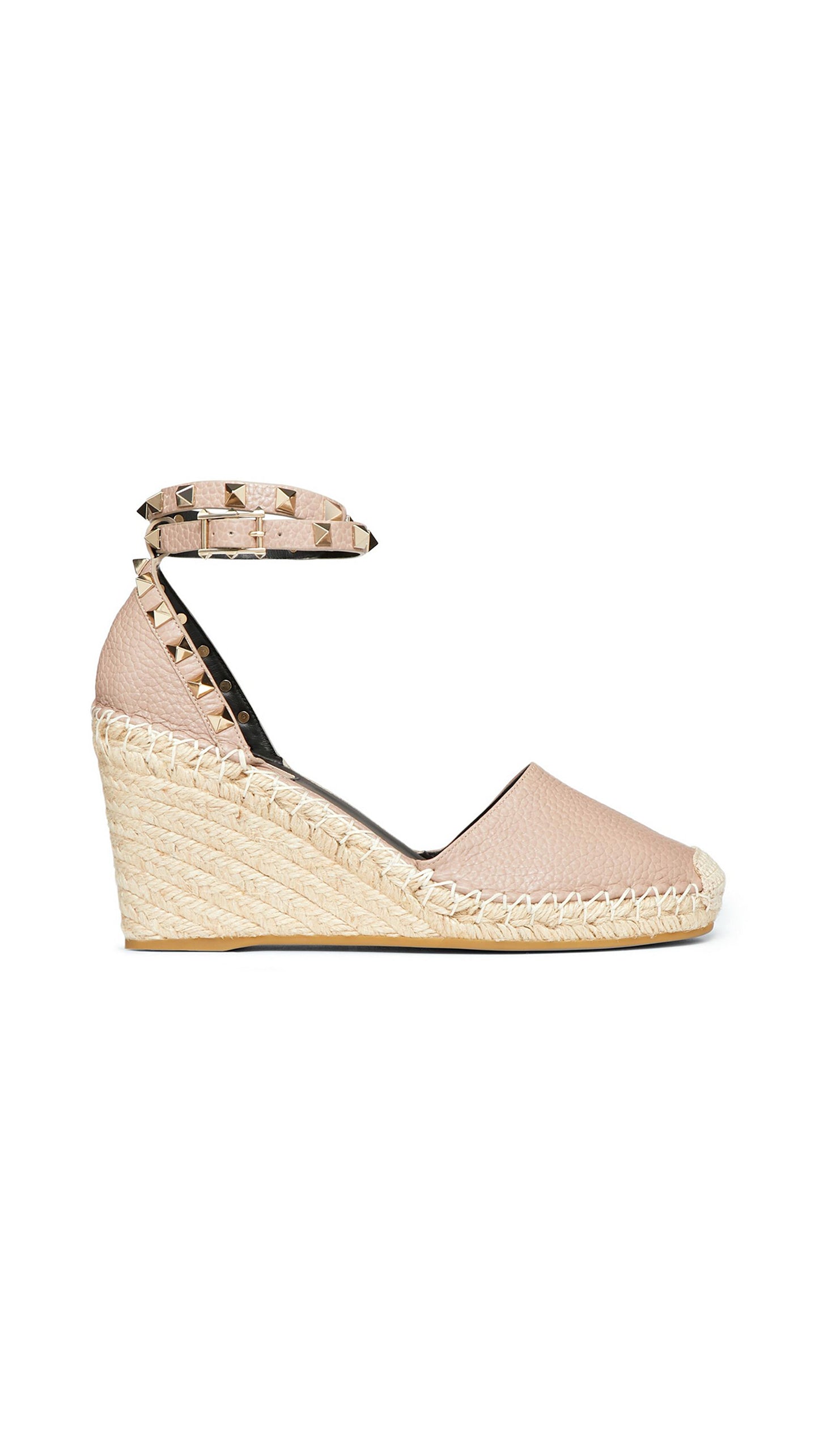 Rockstud Double Grainy Calfskin Leather Wedge 65mm - Nude