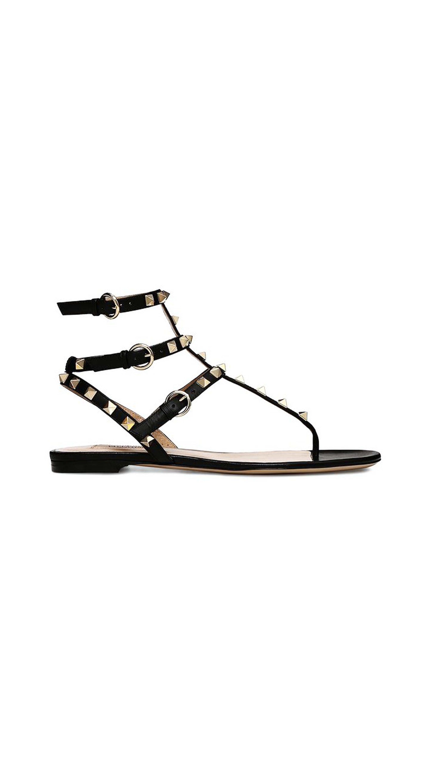 Rockstud Calfskin Flat Flip-Flop Sandal - Black