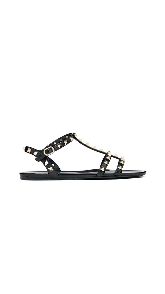 Rockstud Rubber Flat Sandal - Black