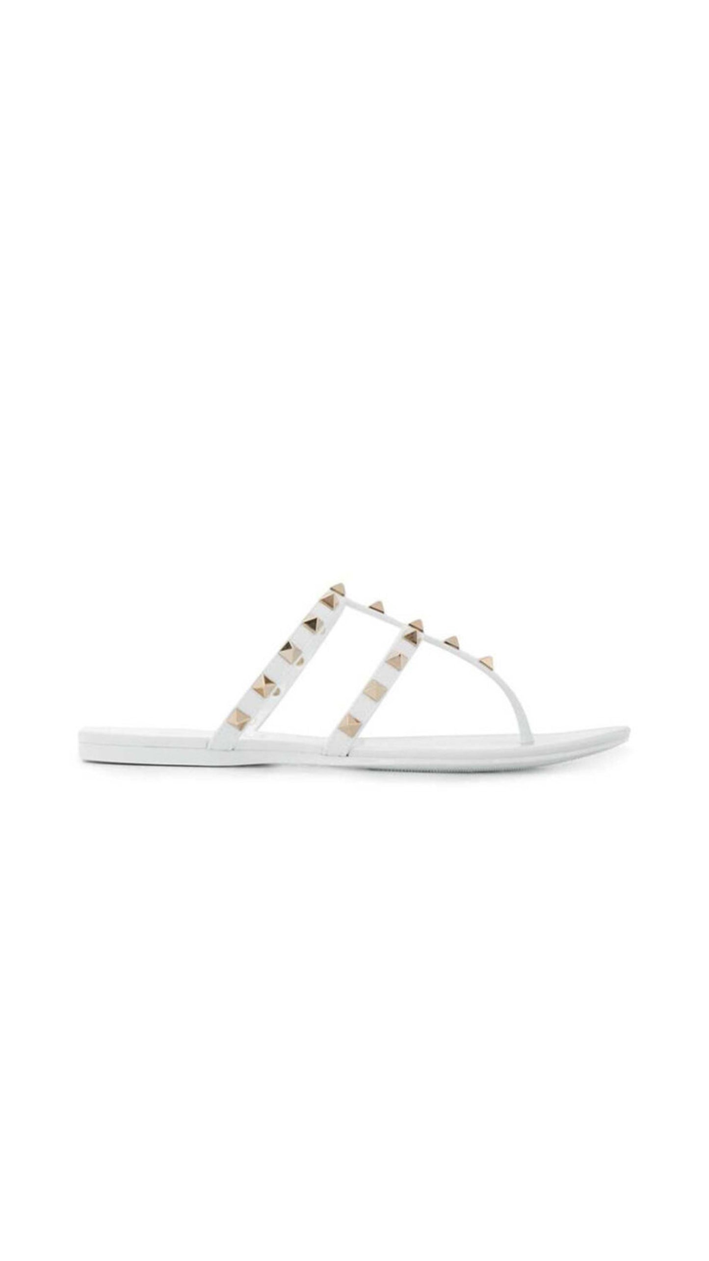 Rockstud Flat Rubber Sandal - White