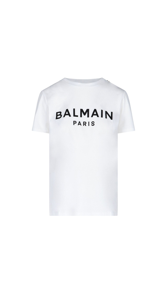 Cotton Printed Balmain Paris Logo T-shirt - White