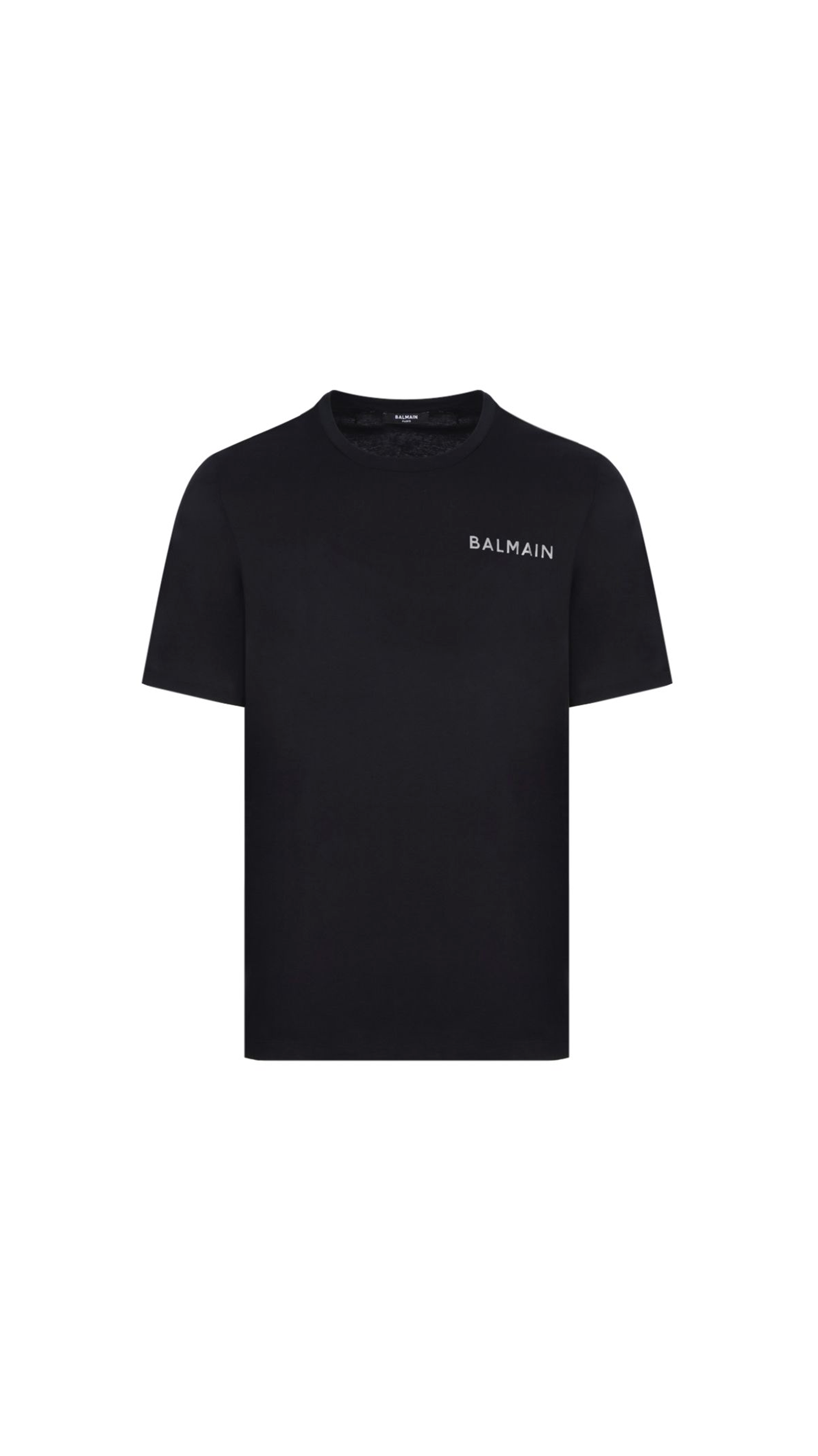 Cotton T-shirt with Small Balmain Paris Logo - Black