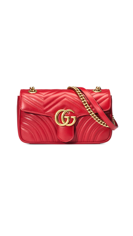 GG Small Marmont Matelassé Shoulder Bag - Hibiscus Red