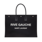 Rive Gauche Tote Bag In Linen & Leather - Black