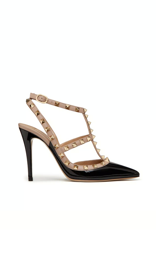 Rockstud Patent Leather Pumps - Black / Nude.