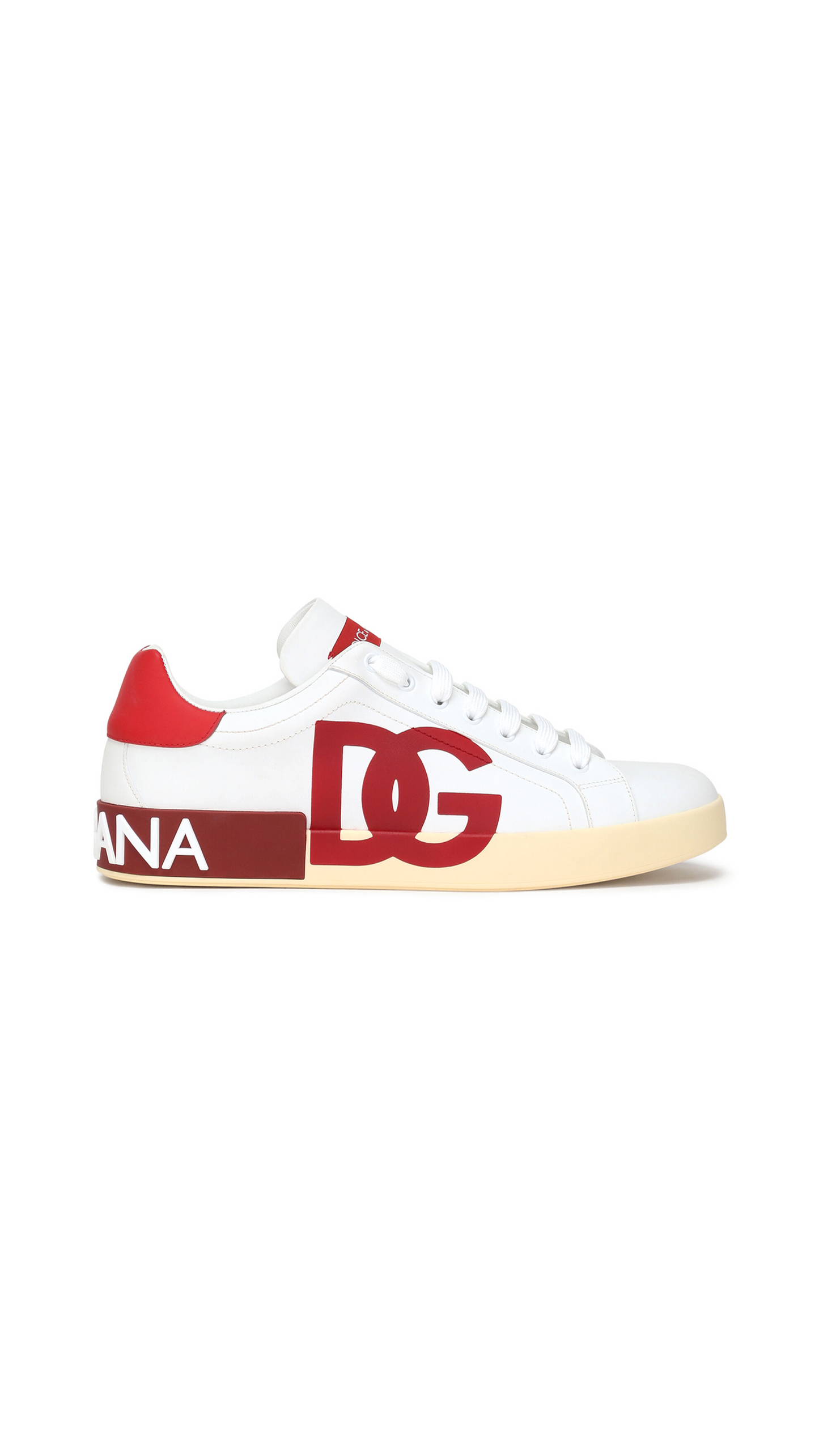 Calfskin Portofino Sneakers With DG Logo Print - White / Red