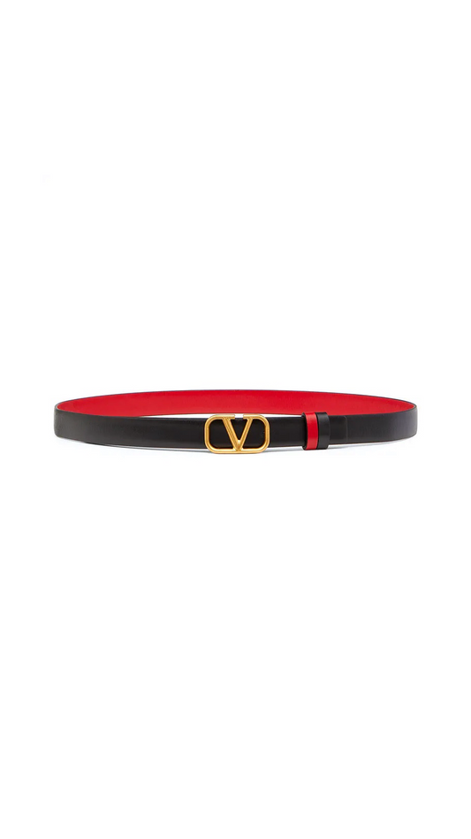 VLogo Signature Reversible Belt in Shiny Calfskin  20mm - Black / Red