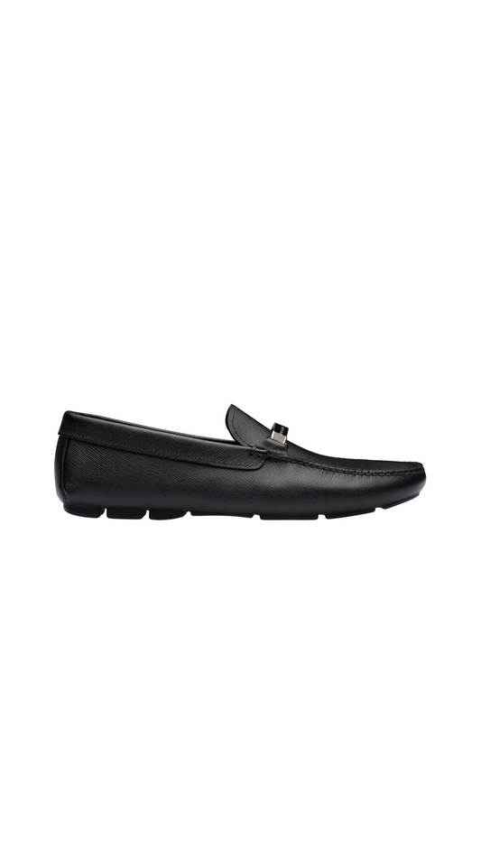 Saffiano Leather Loafers - Black