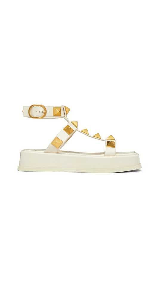 Roman Stud Calfskin Flatform Sandal 40MM - Ivory