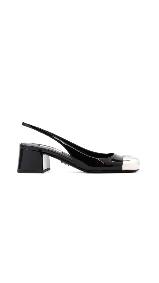 Patent Leather Slingback Pumps - Black.