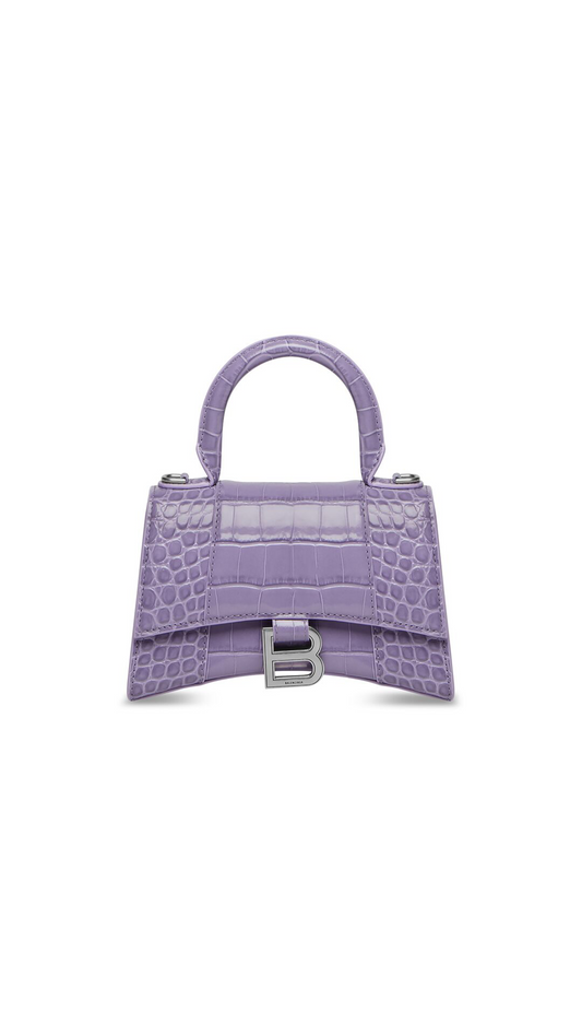 Hourglass XS Handbag Shiny Crocodile Embossed Calfskin - Light Purple