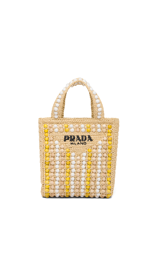 Raffia & Wood Tote Bag - Natural