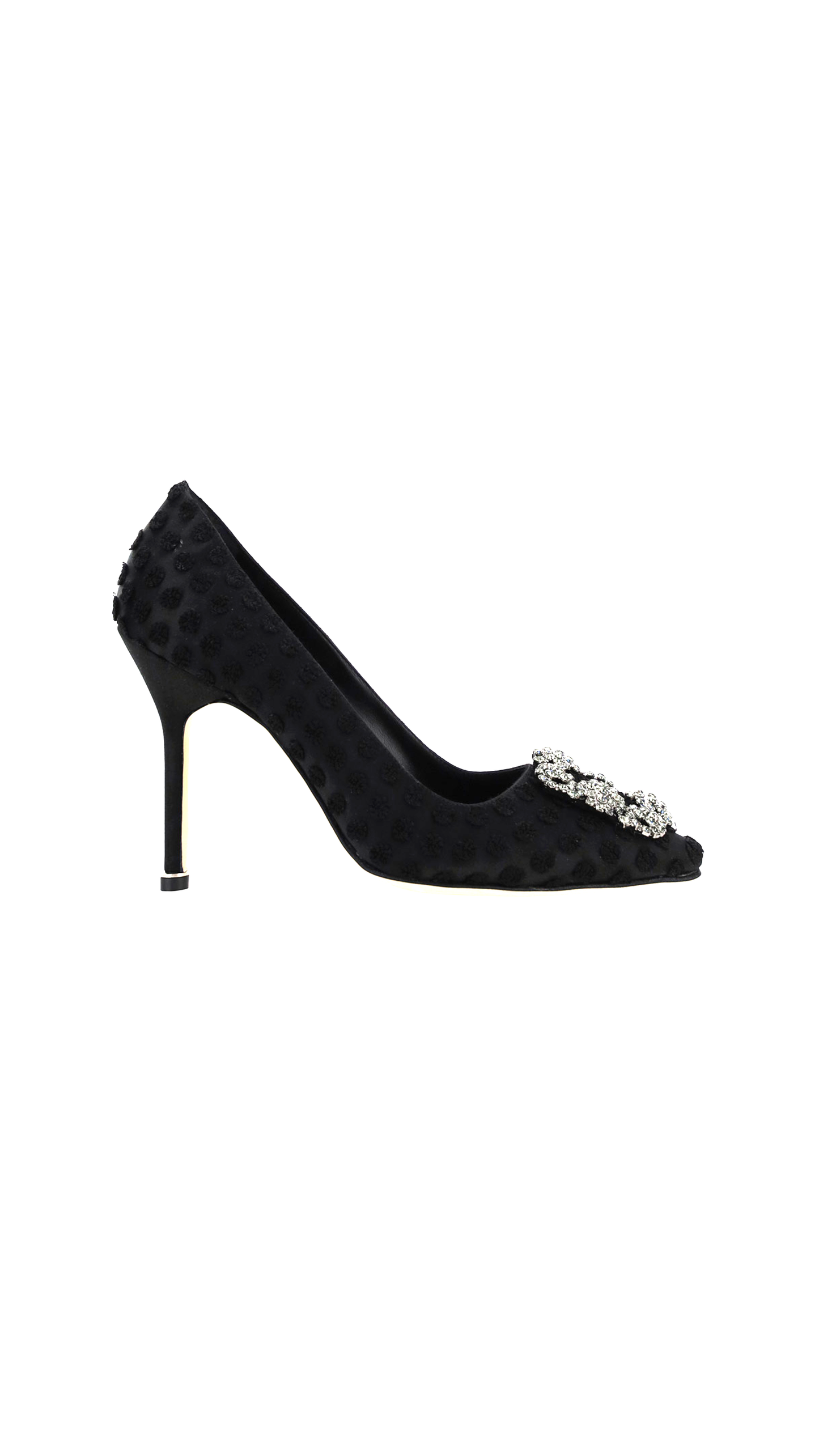 Textile Dobby Print Jewel Buckle Pumps - Black