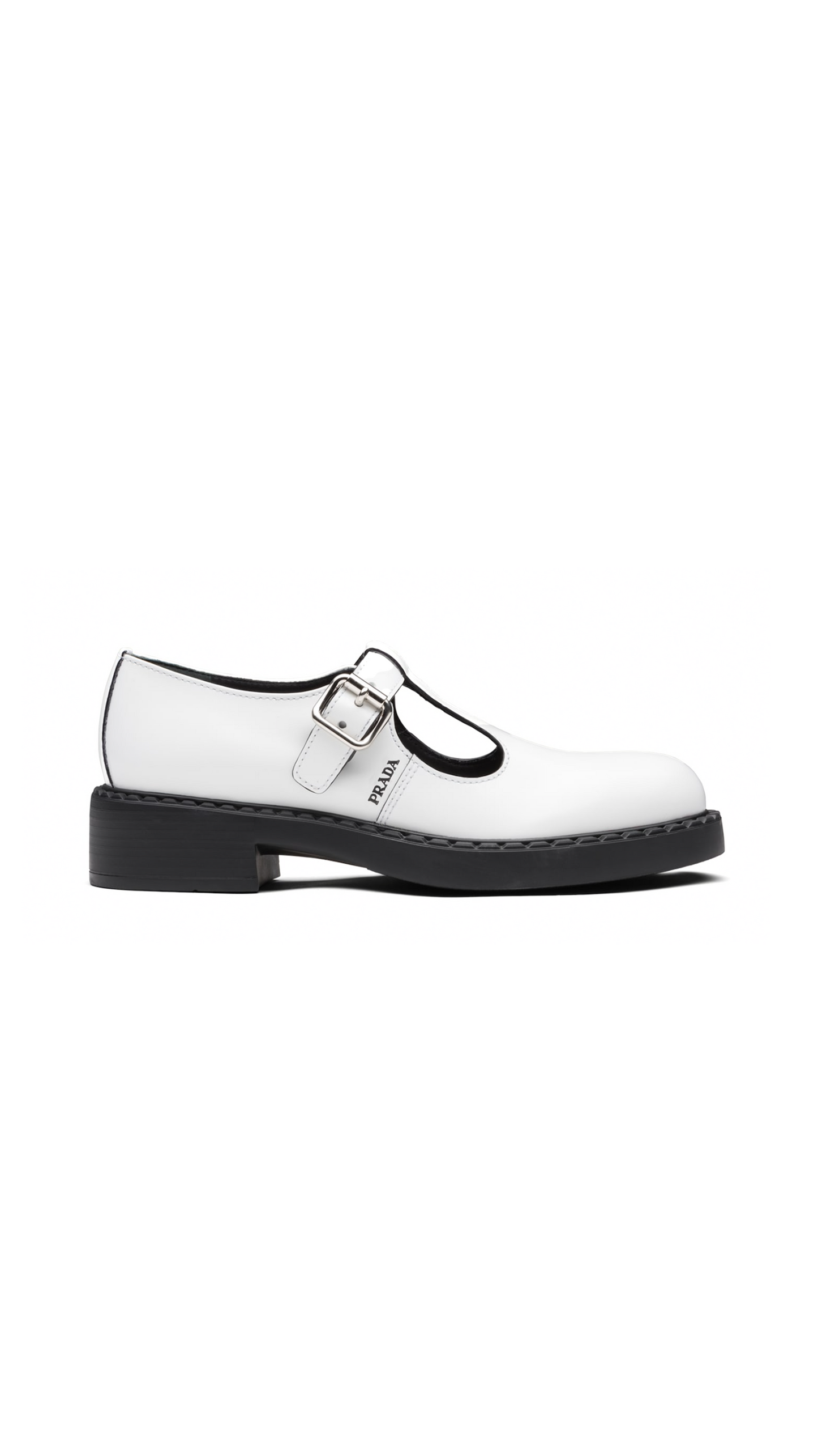 Brushed Leather Mary Jane T-strap Shoes - White