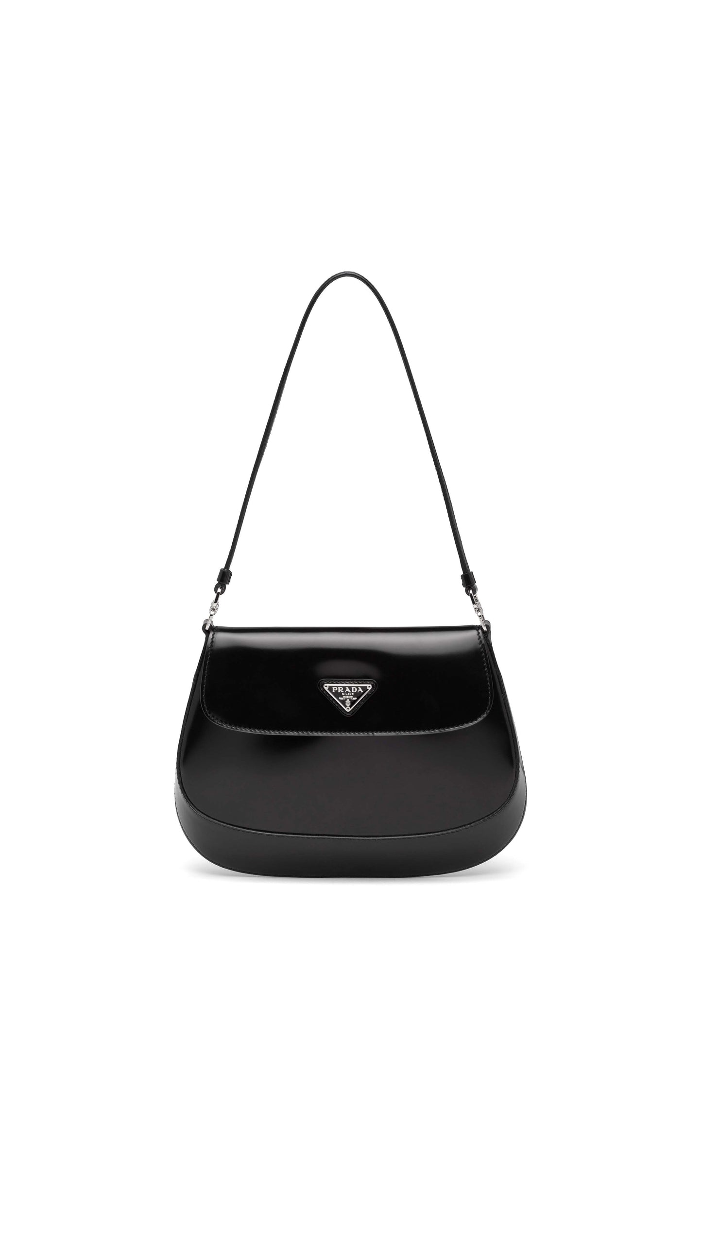 Prada Cleo Brushed Leather Shoulder Bag With Flap - Black