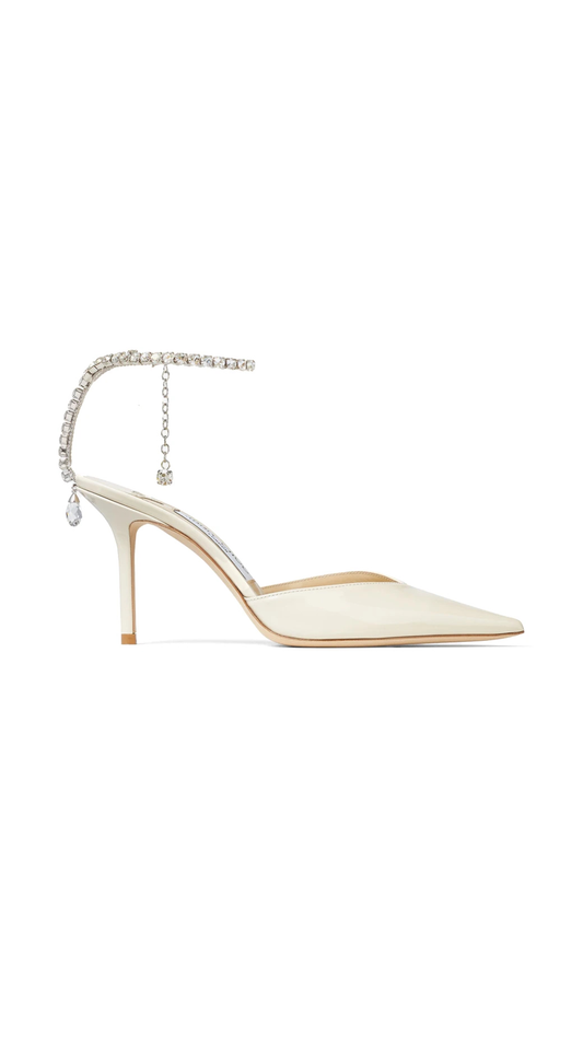 Saeda 85 Patent Leather Pumps with Crystal Embellishment - Linen