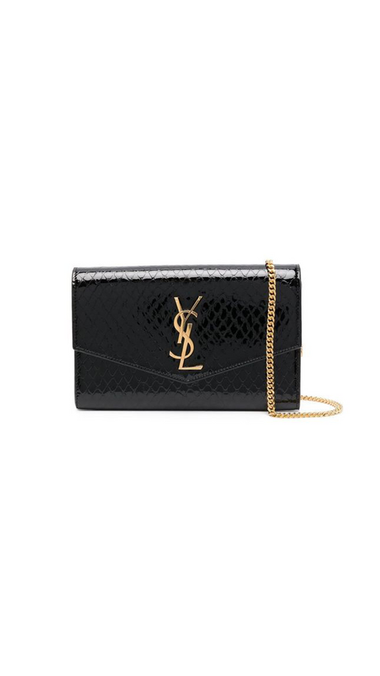 Uptown Chain Wallet in Shiny Leather - Black
