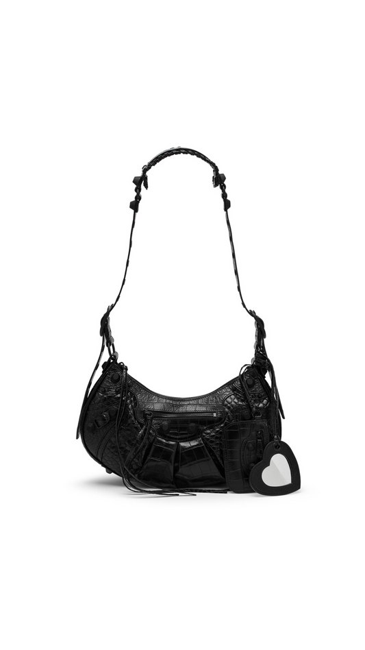 Le Cagole XS Shoulder Bag Crocodile Embossed - Black