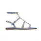 Rockstud Flat Calfskin Sandal with Straps - Azure